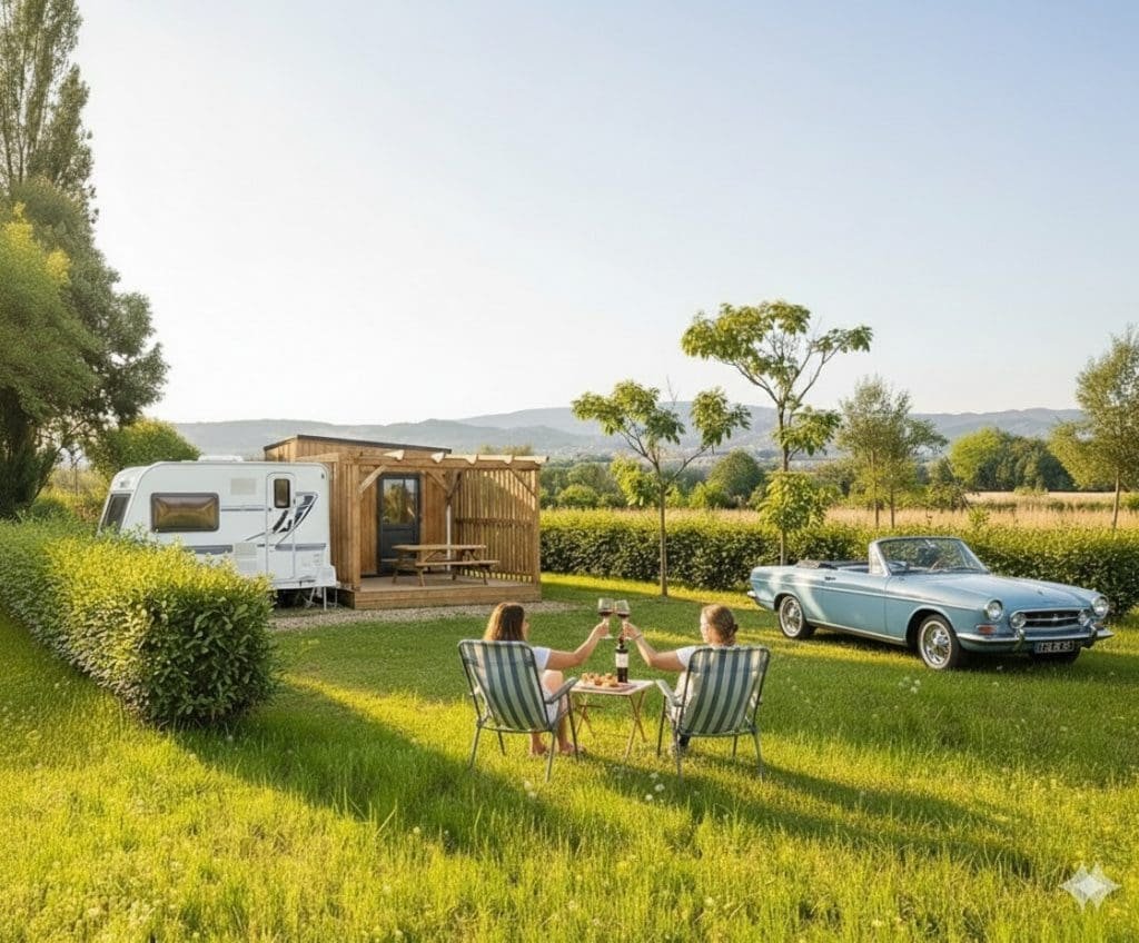 Emplacement premium avec sanitaire individuel au camping le Coin Tranquille